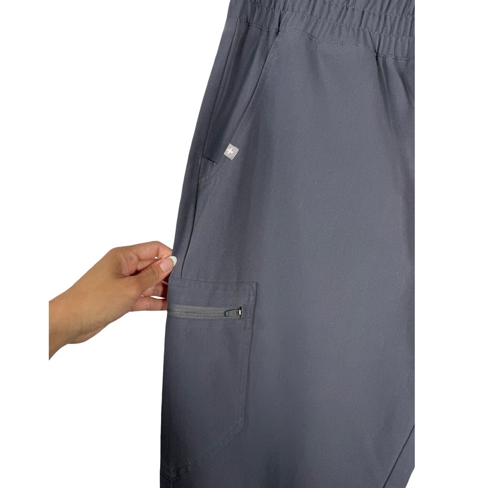 FIGS Charcoal Grey Zamorra Jogger Scrub Pants Women Large Red Drawstring - Picture 2 of 9
